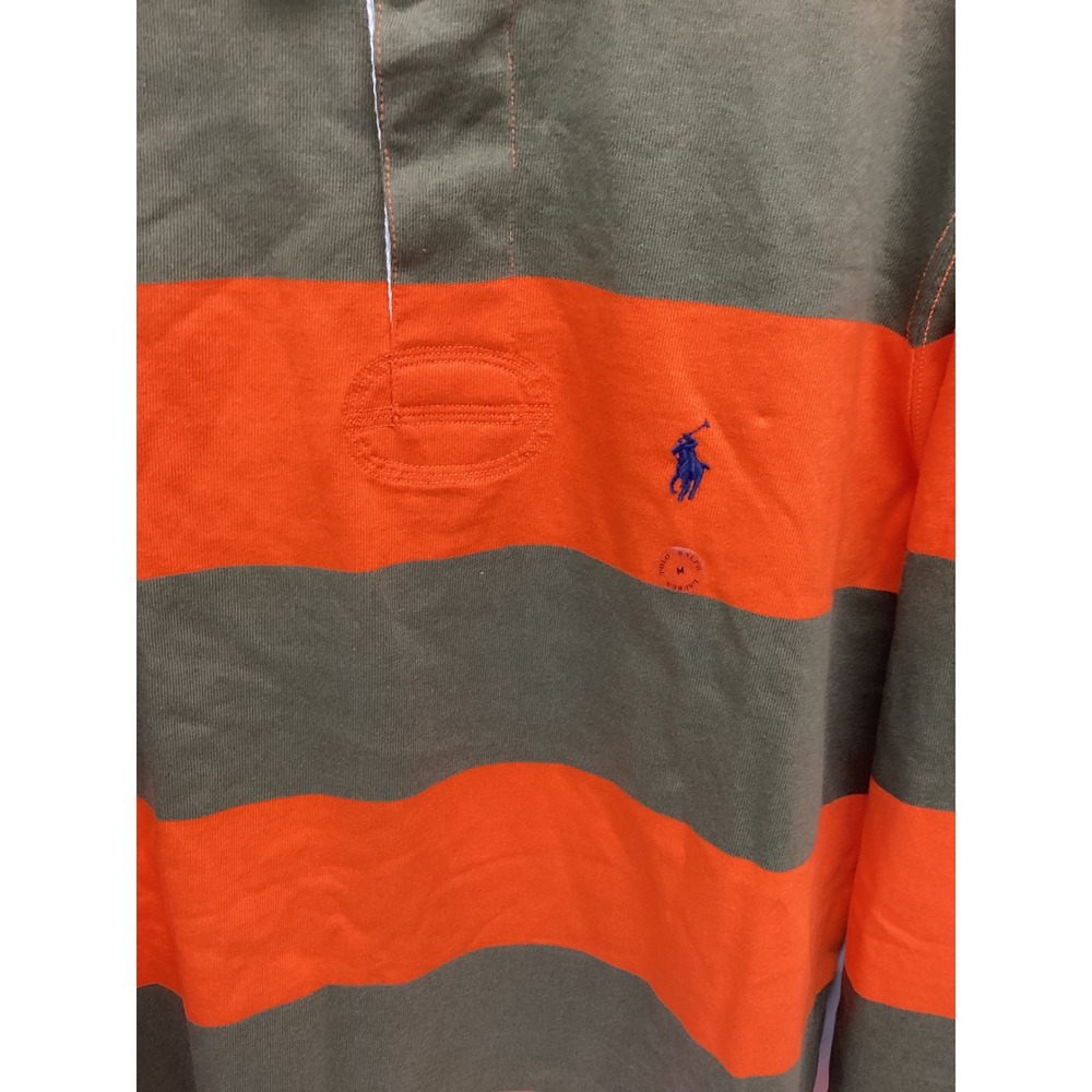 Polo Ralph Lauren Mens Rugby Shirt Classic Fit Striped Green Orange M NEW - Picture 4 of 7